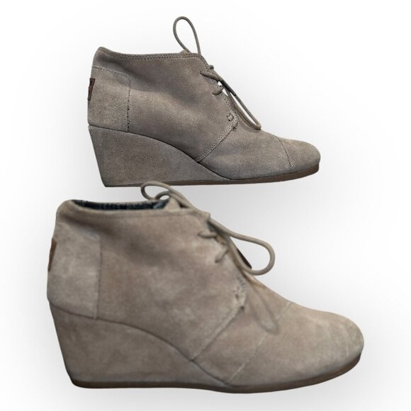 Toms Suede Desert Wedges Ankle Boots Lace-Up Booties Taupe Beige Size Womens 8 - Picture 5 of 16